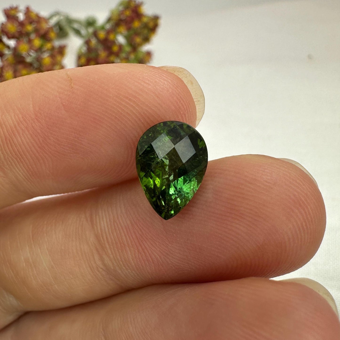Natural Green Tourmaline 2.76 carat, 10.5x7.7mm Pear Cut, Yellowish Green, Faceted Loose Gemstone