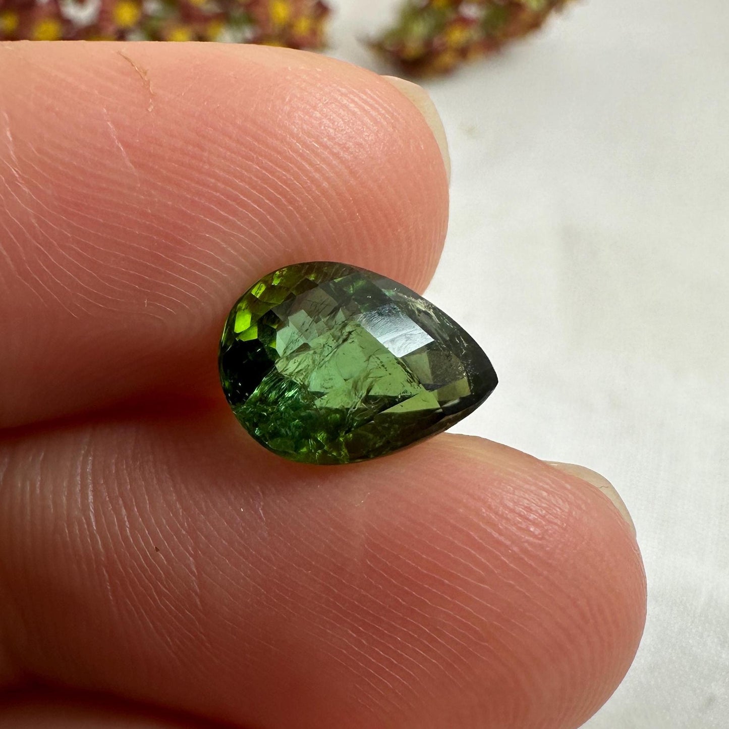 Natural Green Tourmaline 2.76 carat, 10.5x7.7mm Pear Cut, Yellowish Green, Faceted Loose Gemstone