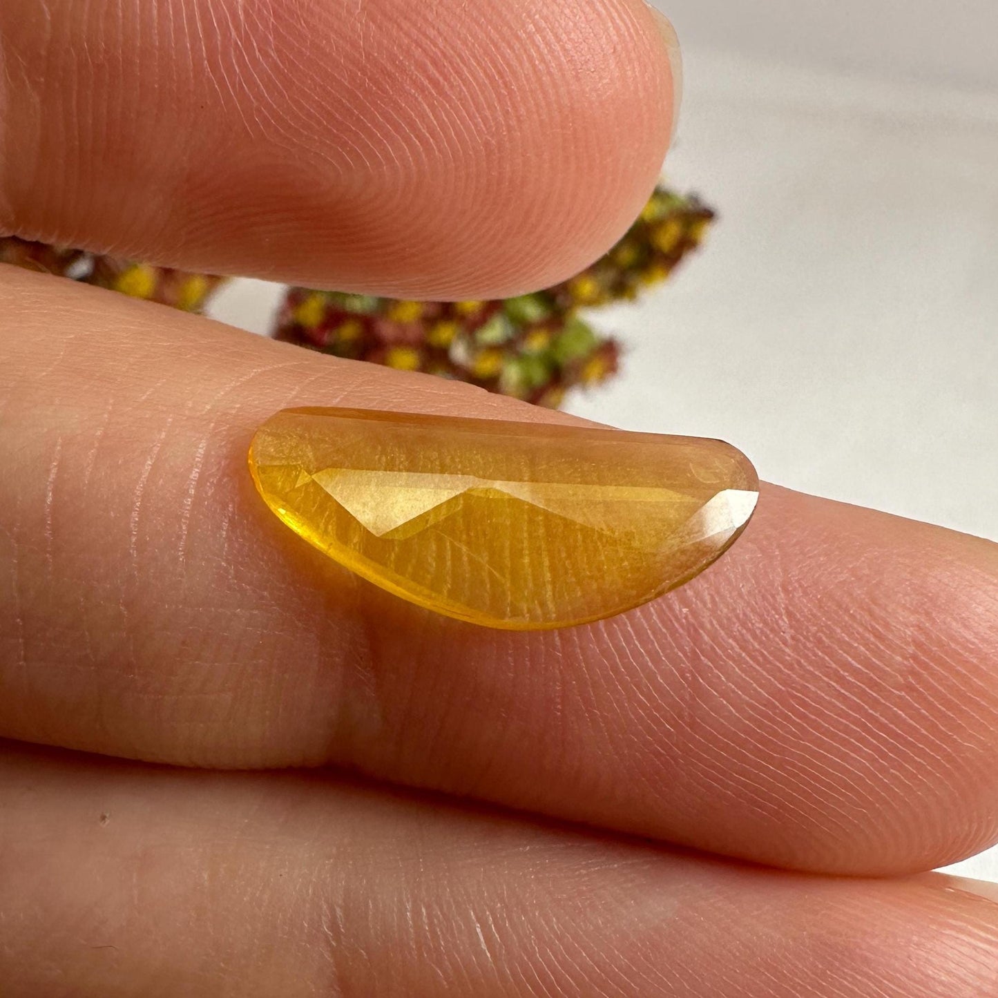 1.63 Carat Natural Yellow Sapphire, 16x6.7mm Rose Cut, BE Yellow Sapphire, Freeform, Beryllium Treated Sapphire