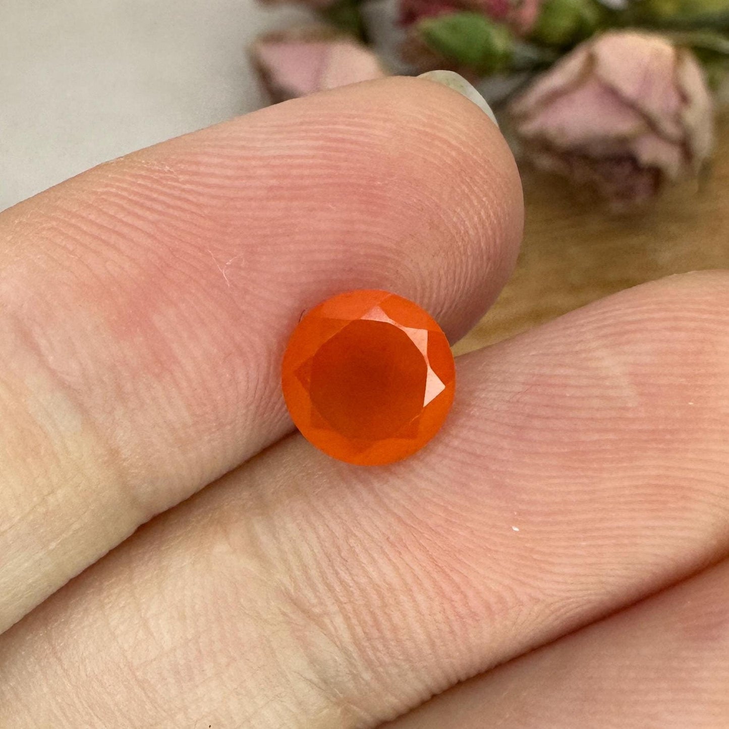 1 Carat Orange Fire Opal 7mm Round Cut, Faceted Loose Opal