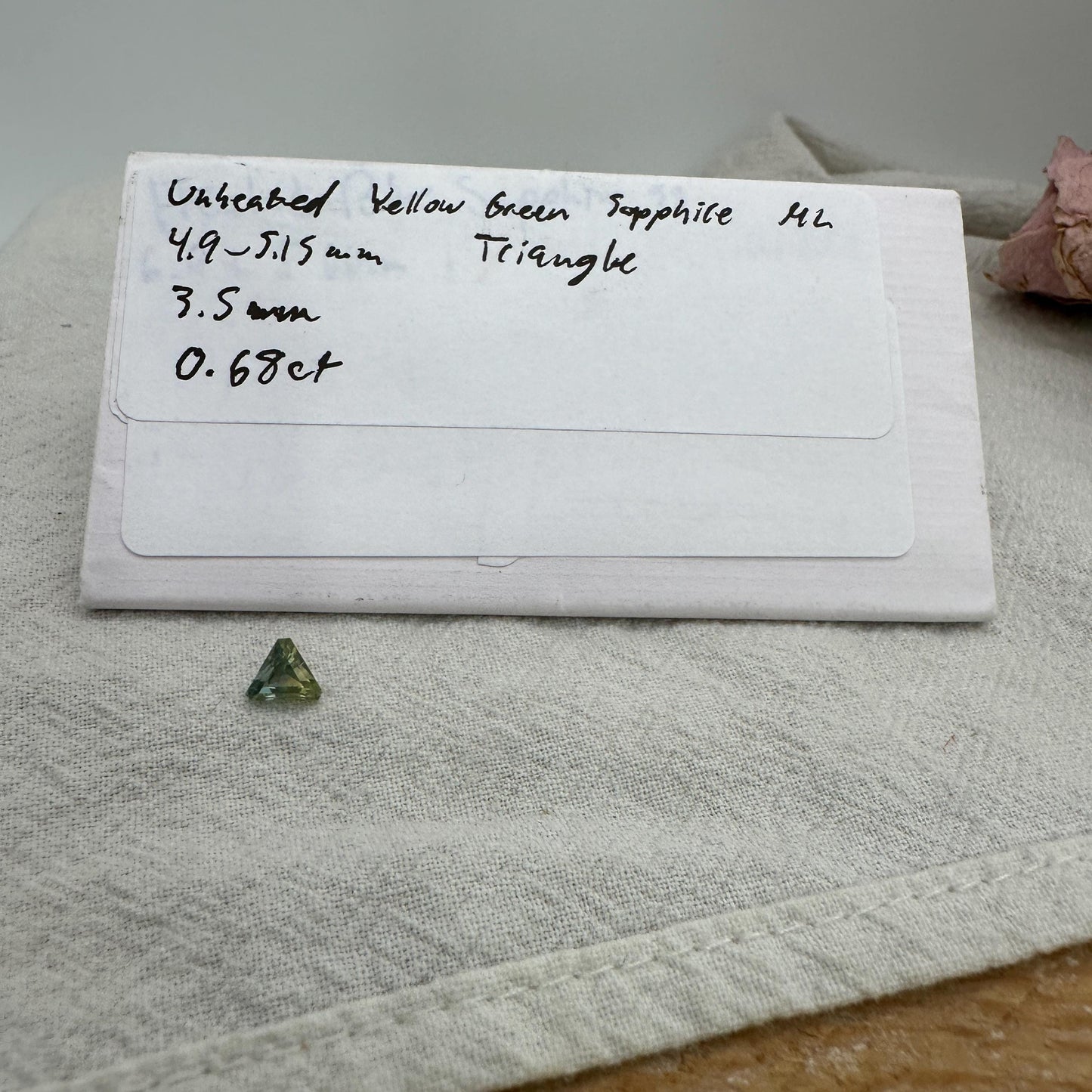 0.68 Carat Yellowish Green Montana Sapphire 5mm Triangle Cut, Natural Unheated Faceted Loose