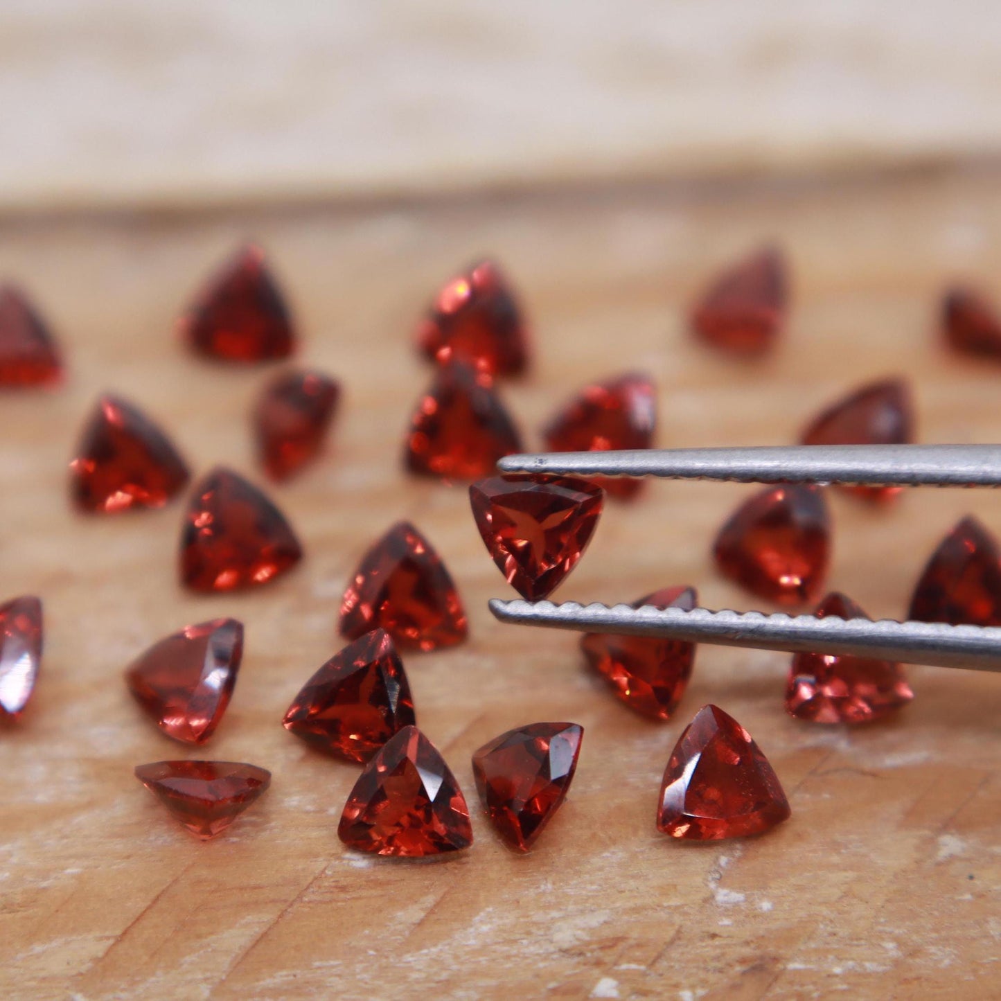 One 4mm Red Garnet Trillion Cut, Faceted Loose Gemstone for Jewelry Setting