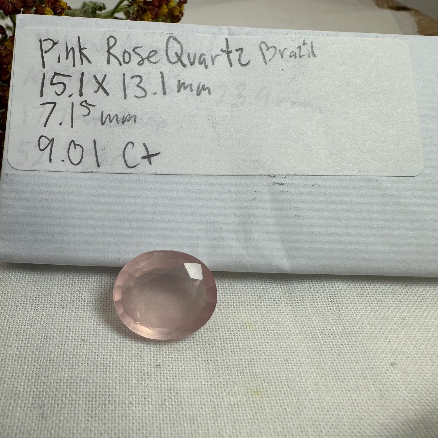 15x13mm Oval Rose Quartz, 9 carat Loose Gem, Faceted Pink Gemstone
