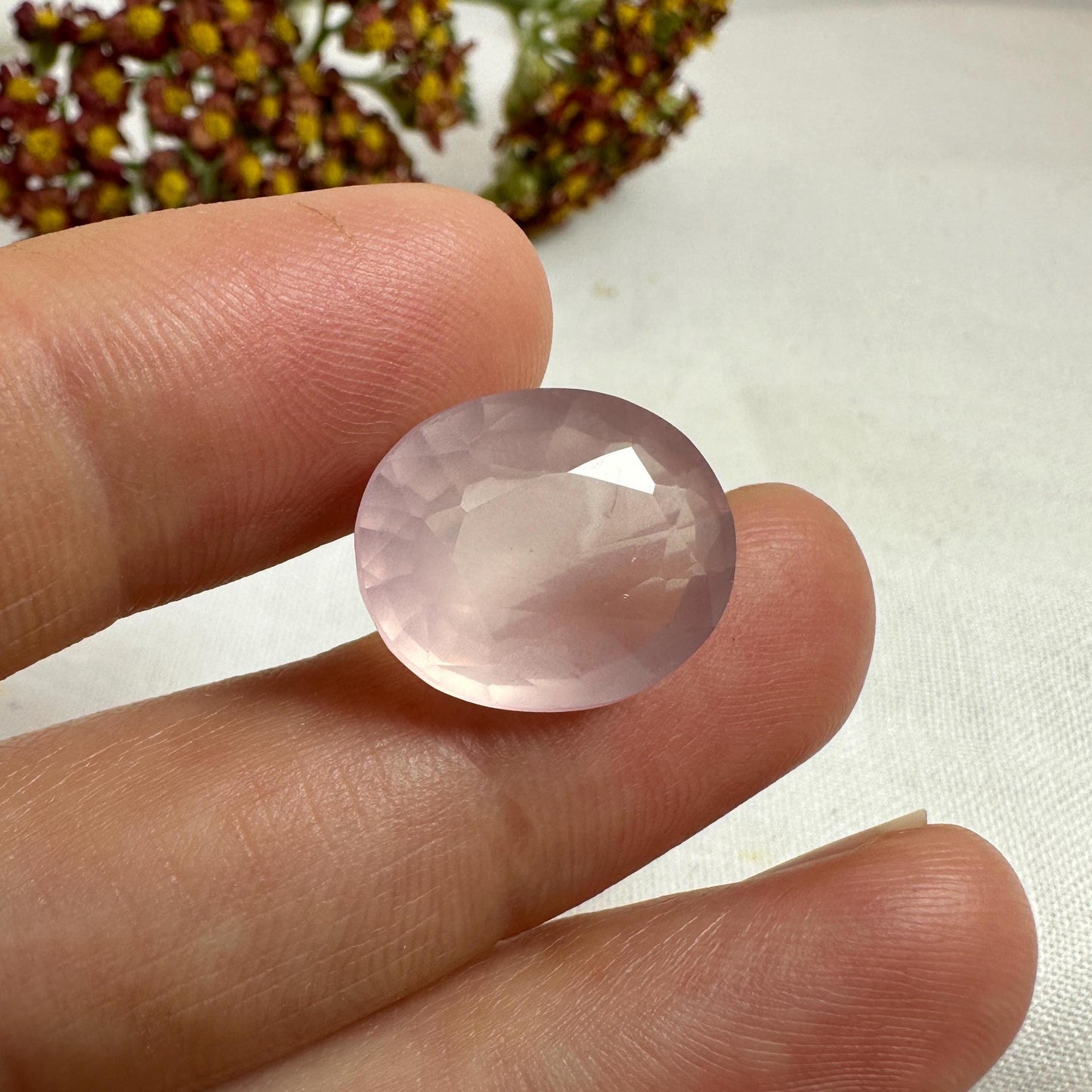 15x13mm Oval Rose Quartz, 9 carat Loose Gem, Faceted Pink Gemstone