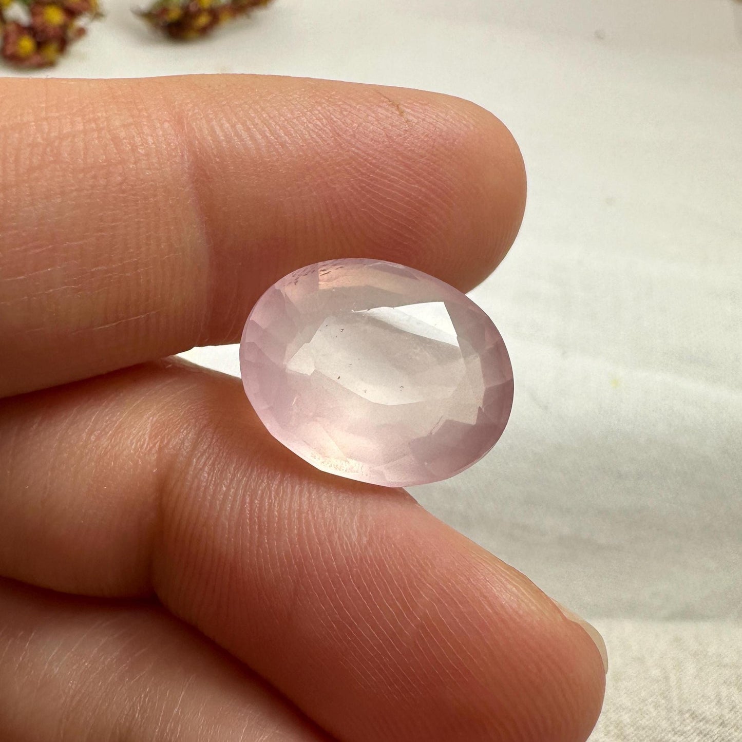 15x13mm Oval Rose Quartz, 9 carat Loose Gem, Faceted Pink Gemstone