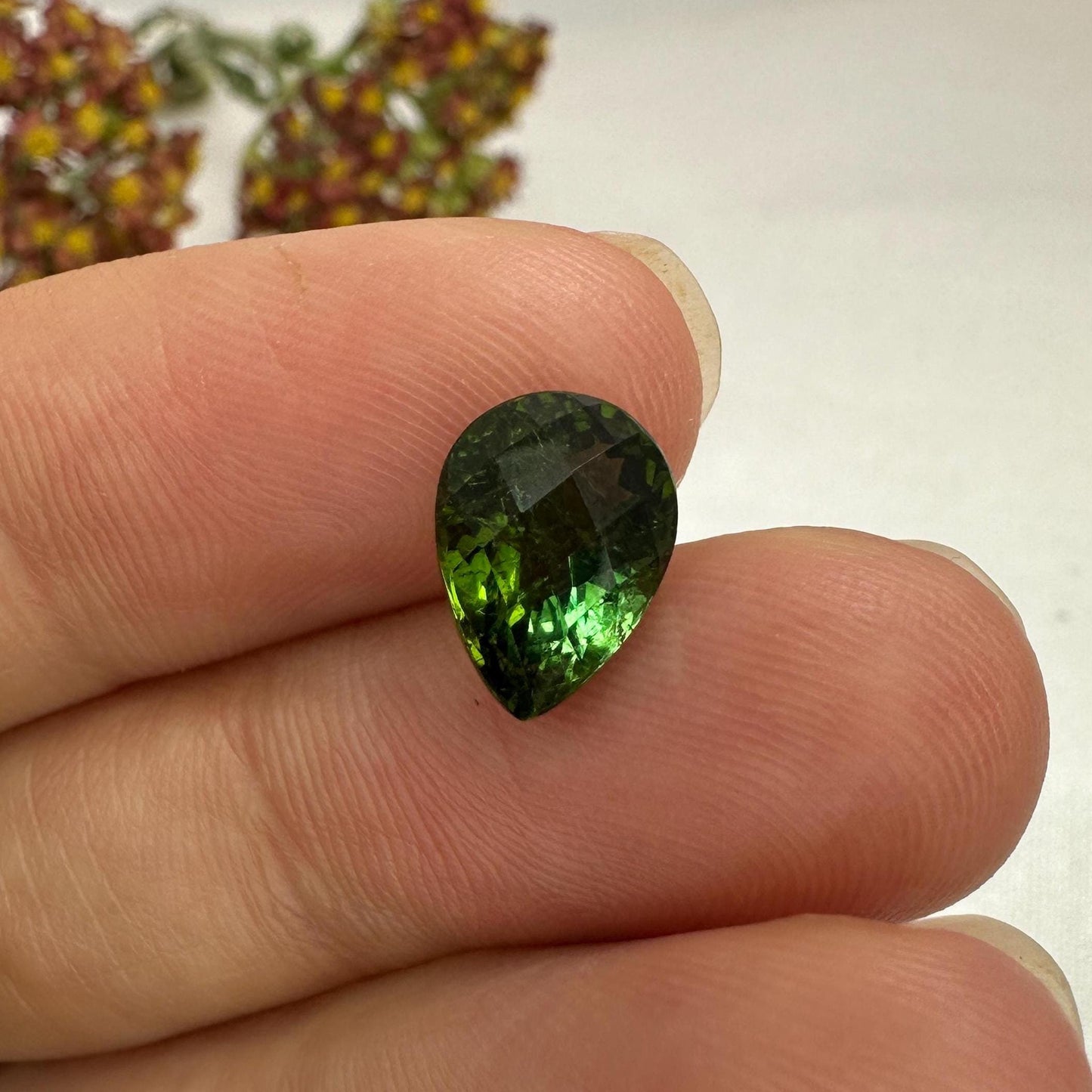 Natural Green Tourmaline 2.76 carat, 10.5x7.7mm Pear Cut, Yellowish Green, Faceted Loose Gemstone