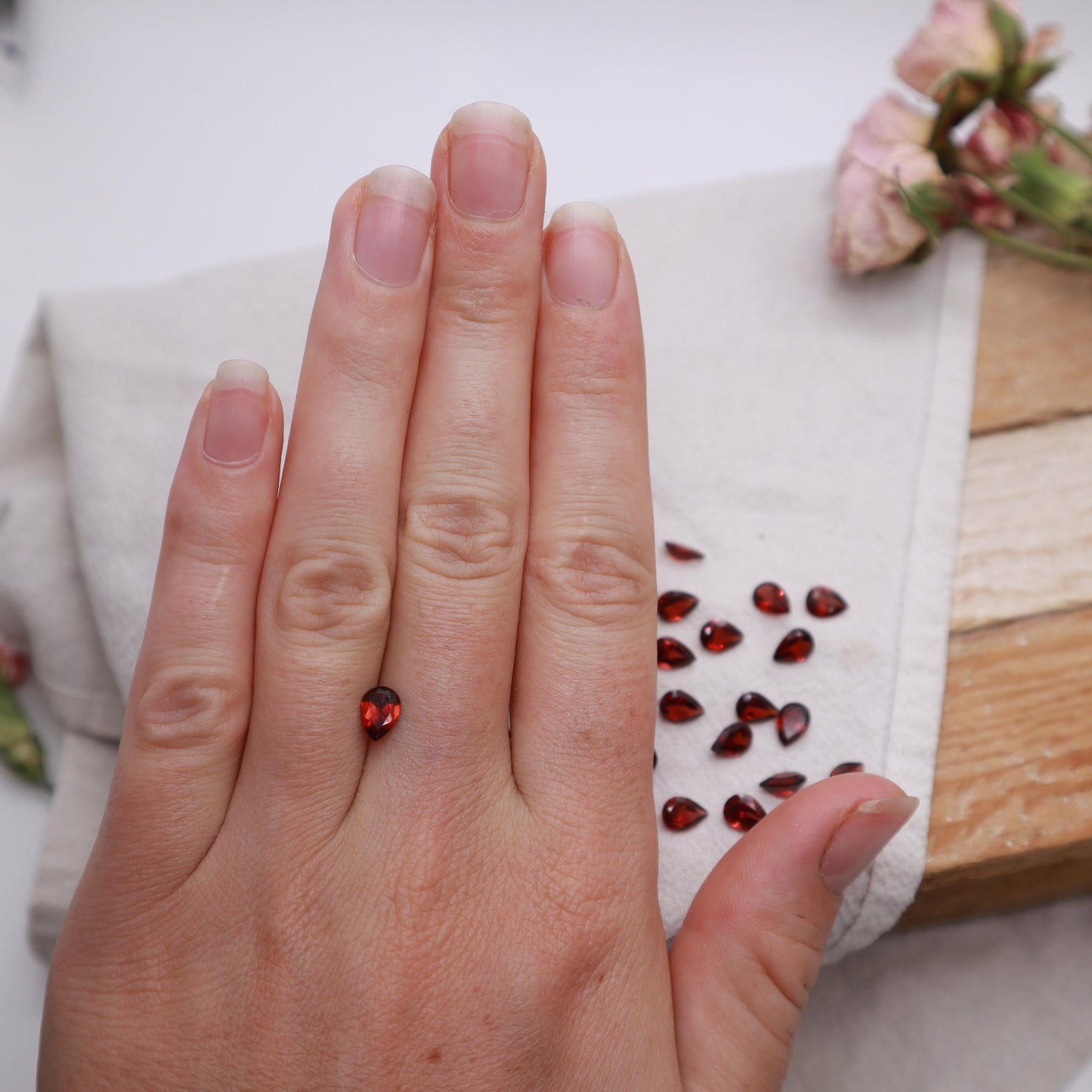 One 7x5mm Red Garnet Pear Cut, Faceted Loose Gemstone