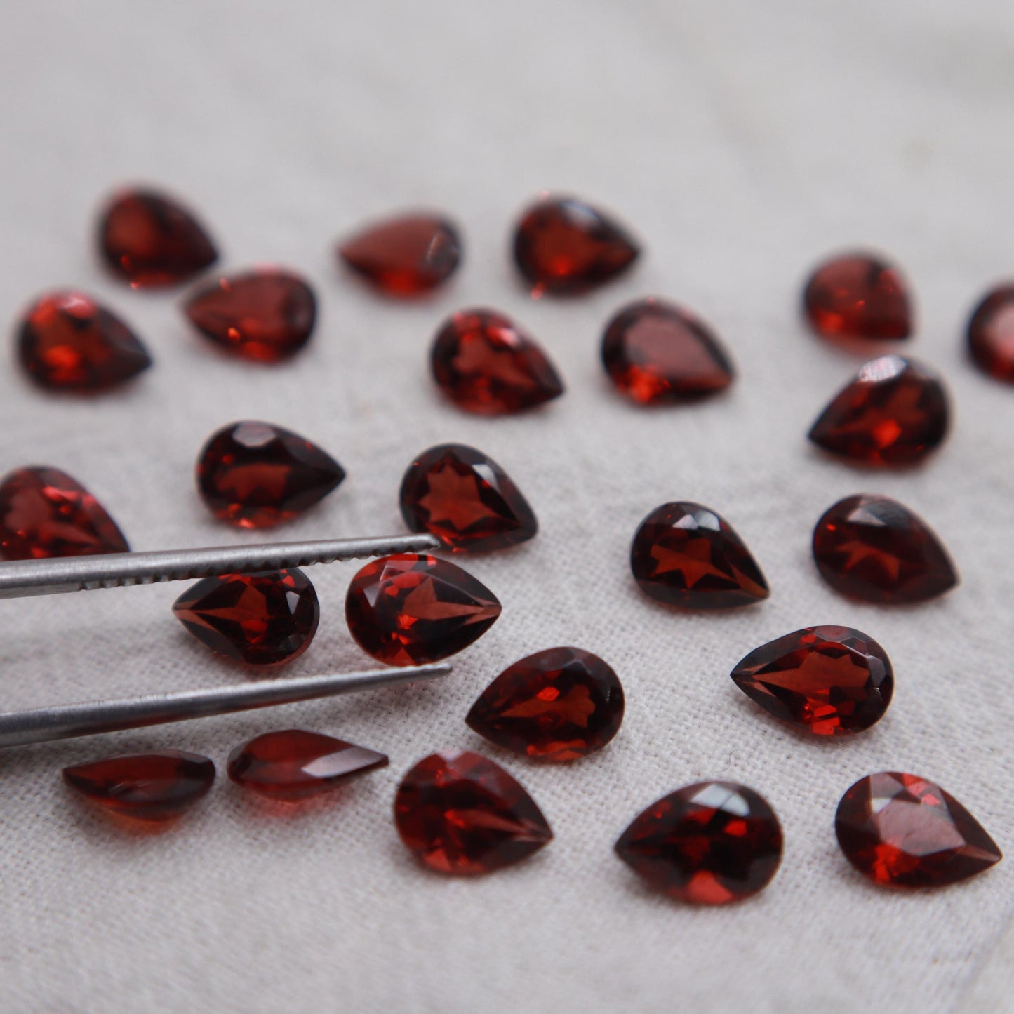 One 7x5mm Red Garnet Pear Cut, Faceted Loose Gemstone