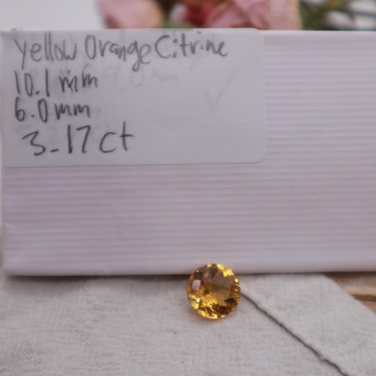 10mm Orange Citrine 3.17 Carat, Round Checkerboard Cut, Faceted Loose Recycled Gemstone