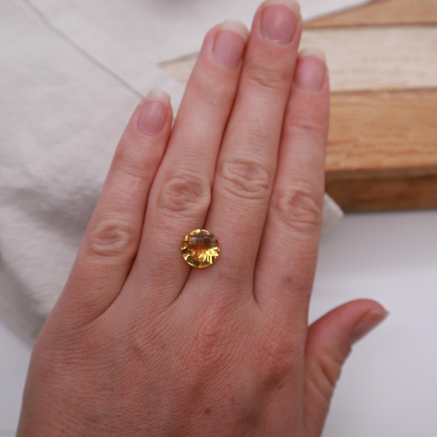 10mm Orange Citrine 3.17 Carat, Round Checkerboard Cut, Faceted Loose Recycled Gemstone