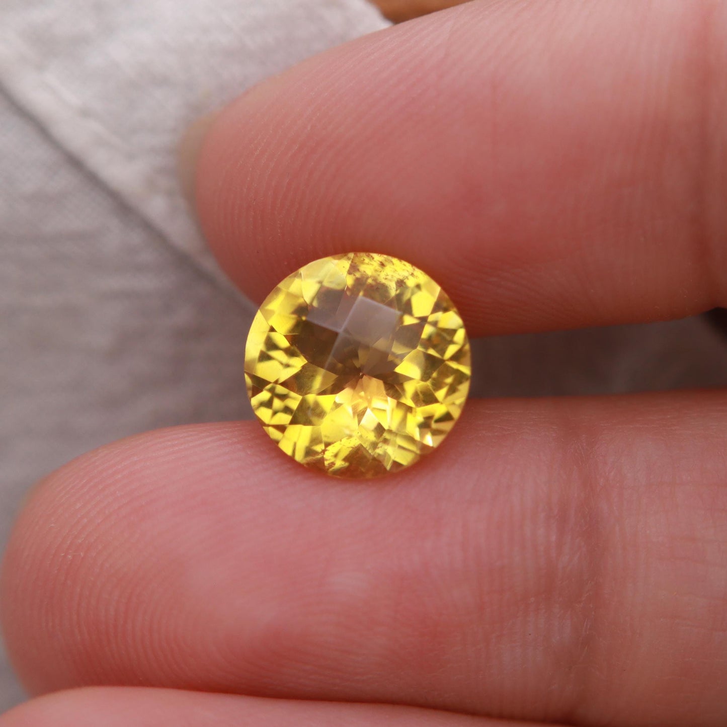 10mm Orange Citrine 3.17 Carat, Round Checkerboard Cut, Faceted Loose Recycled Gemstone