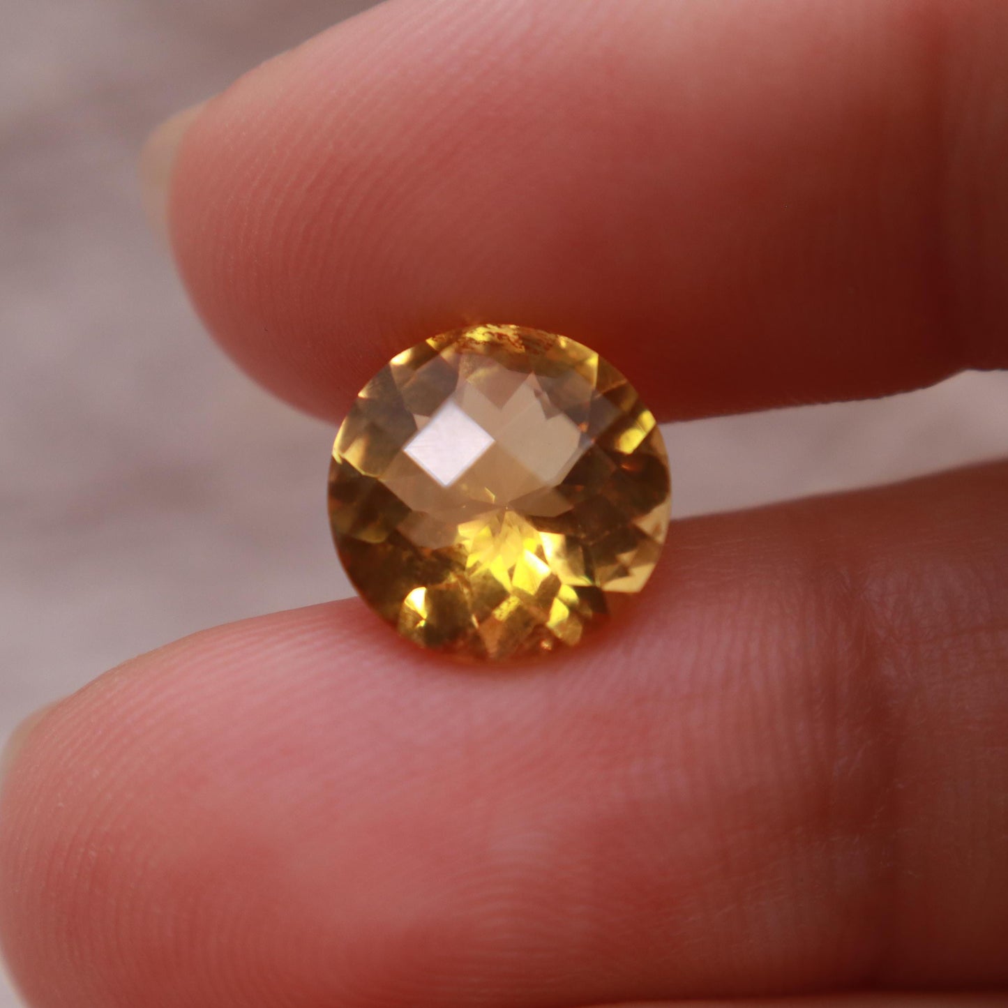 10mm Orange Citrine 3.17 Carat, Round Checkerboard Cut, Faceted Loose Recycled Gemstone