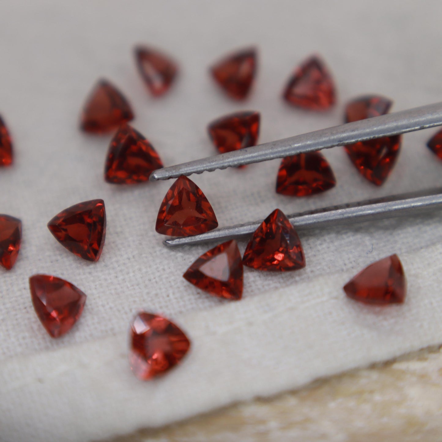 One 4mm Red Garnet Trillion Cut, Faceted Loose Gemstone for Jewelry Setting