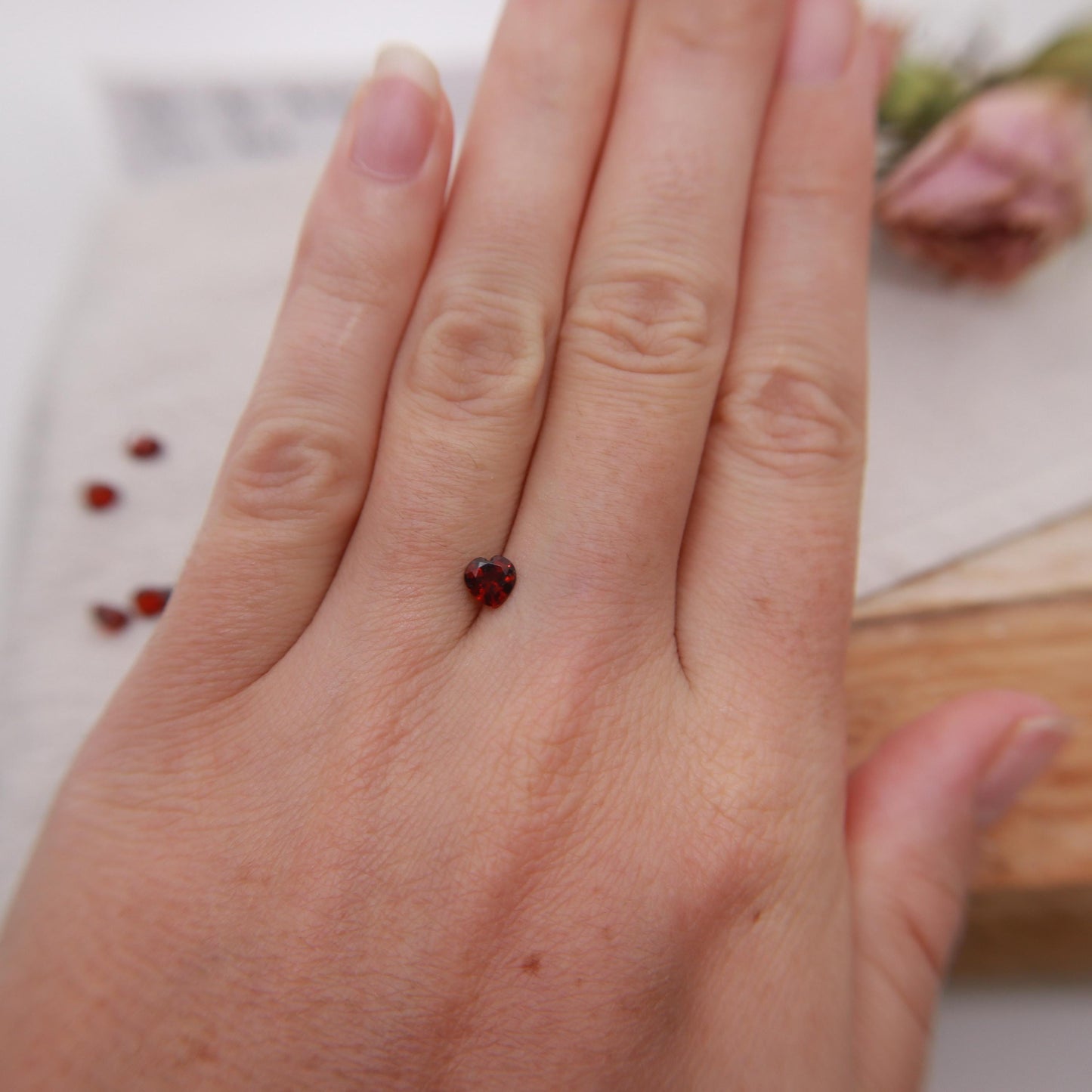 One 5mm Red Garnet Heart Cut, Faceted Loose Gemstone for Jewelry Setting