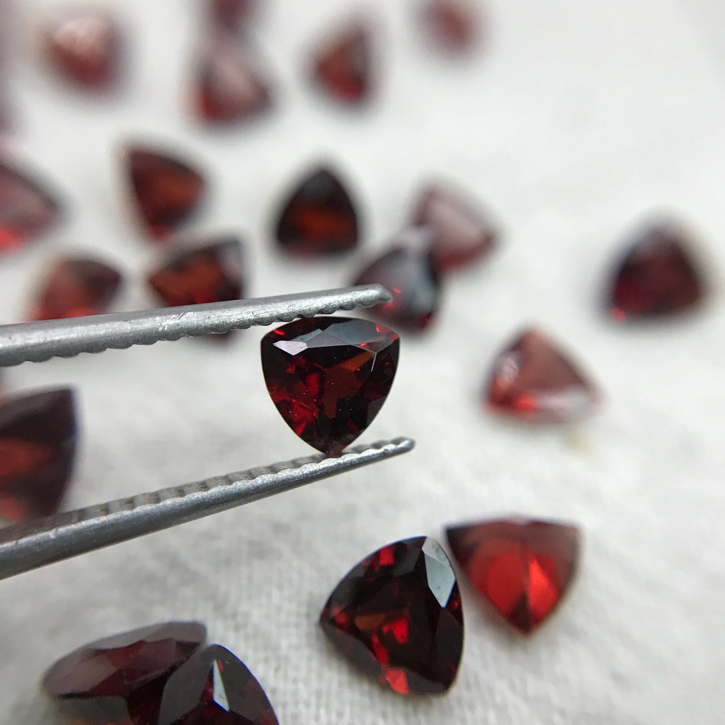 One 5mm Red Garnet Trillion Cut, Faceted Loose Gemstone for Jewelry Setting