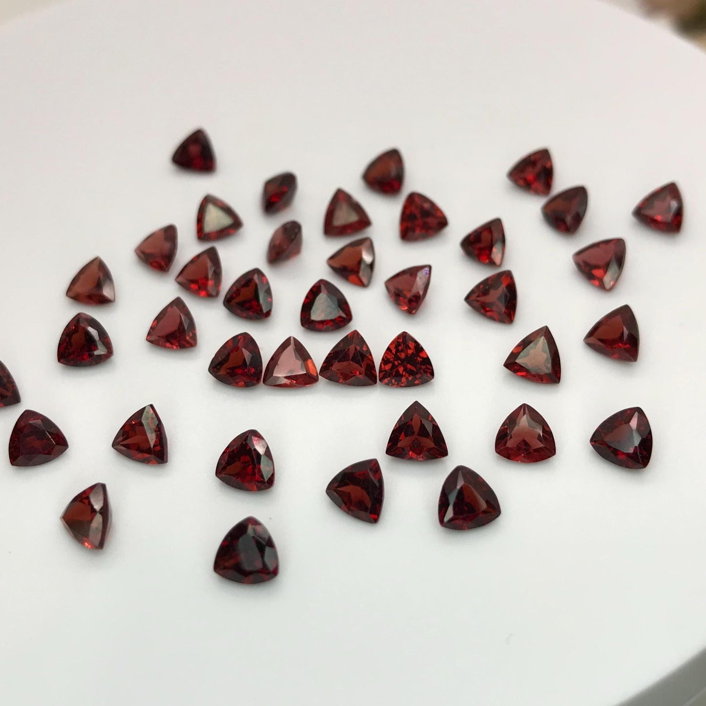 One 5mm Red Garnet Trillion Cut, Faceted Loose Gemstone for Jewelry Setting