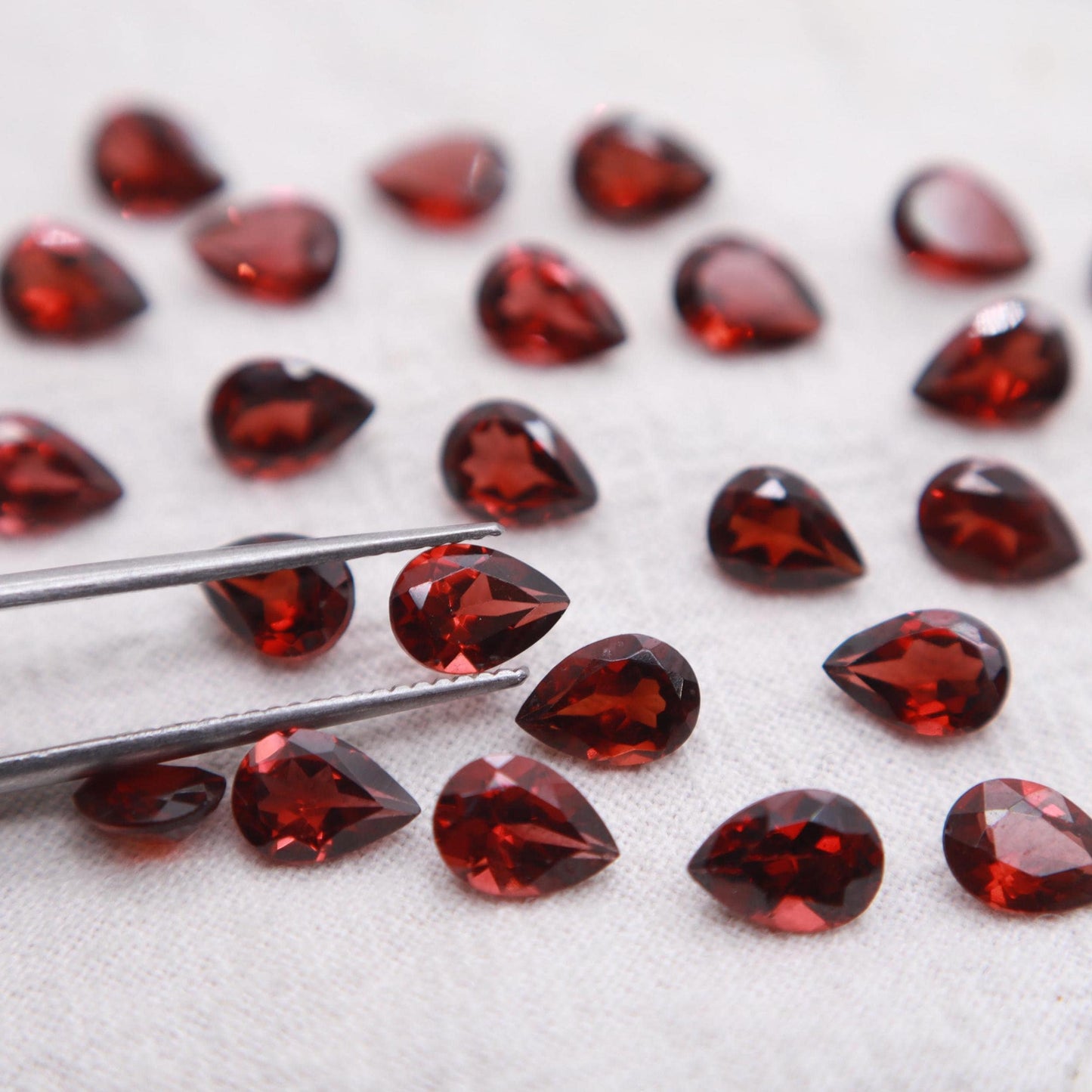 One 7x5mm Red Garnet Pear Cut, Faceted Loose Gemstone