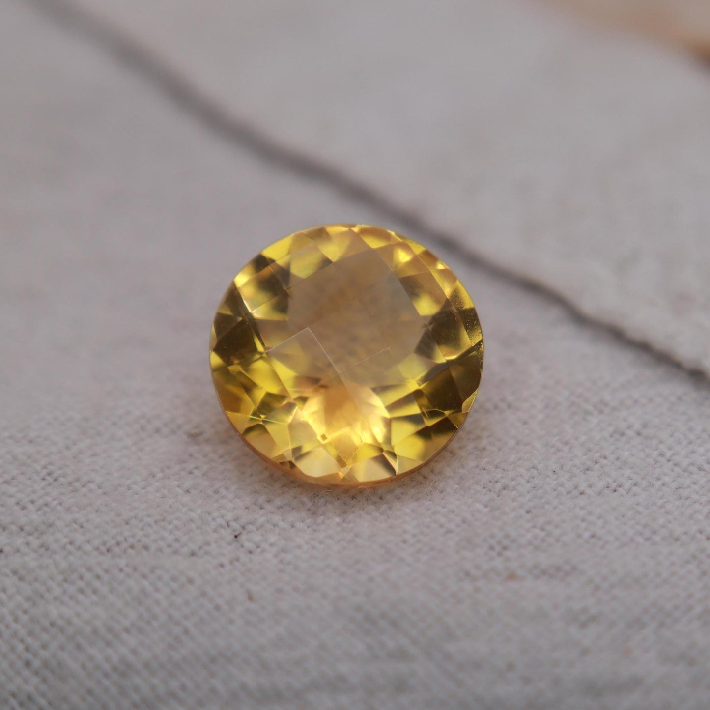 10mm Orange Citrine 3.17 Carat, Round Checkerboard Cut, Faceted Loose Recycled Gemstone