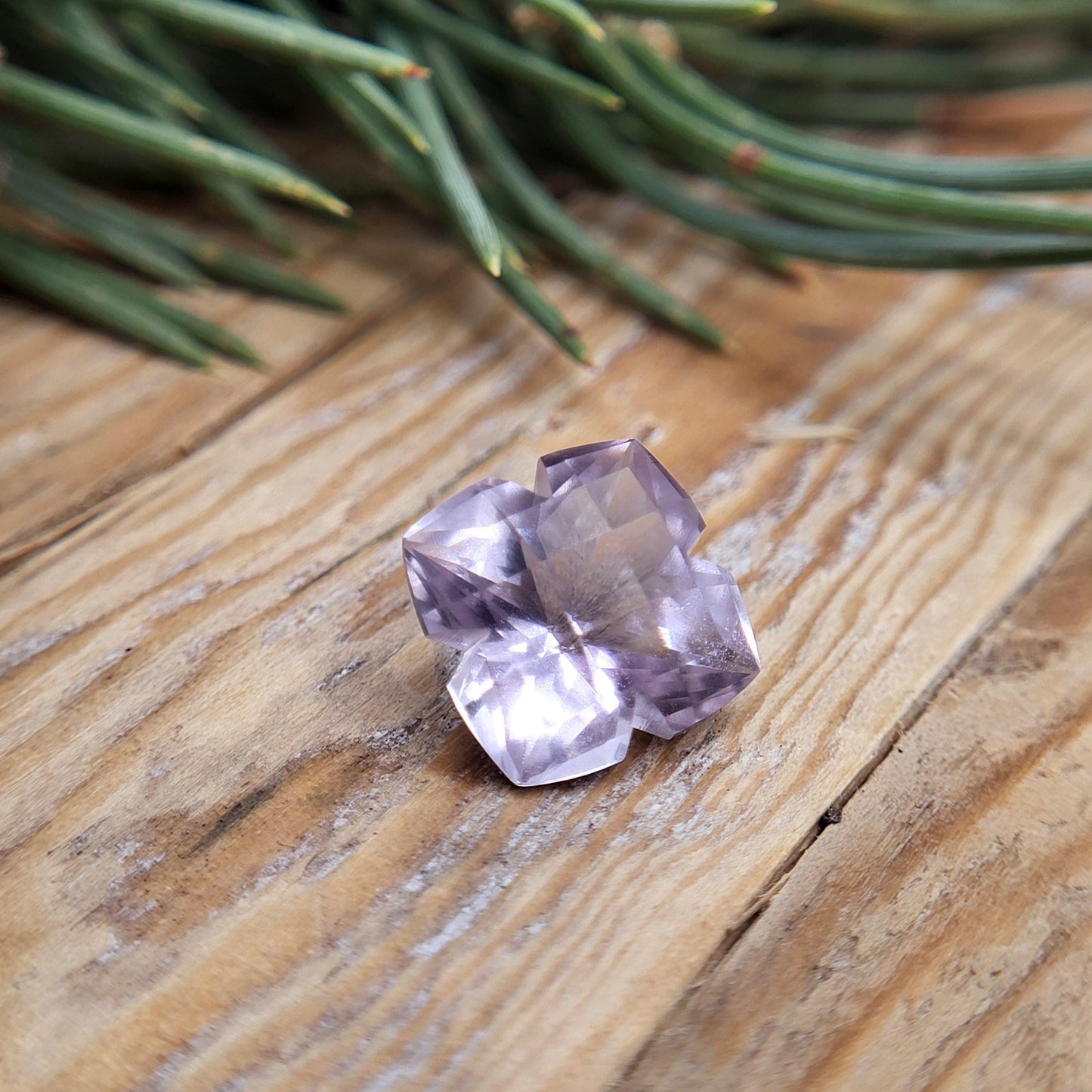 11.5mm Lavender Amethyst, 5.88 Carat, Cushion Clover cut, Fancy cut Gemstone