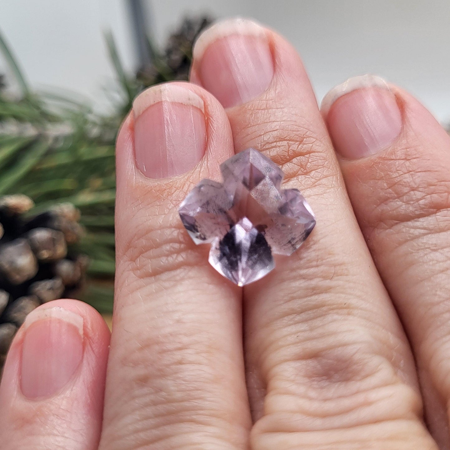 11.5mm Lavender Amethyst, 5.88 Carat, Cushion Clover cut, Fancy cut Gemstone