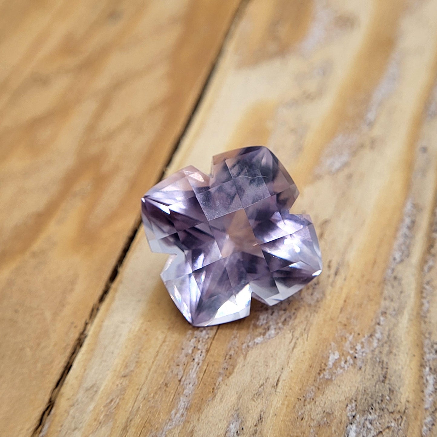 13mm Lavender Quartz, 8.52 Carat, Cushion Clover cut, sometimes called "Lavender Amethyst" 12.8mm