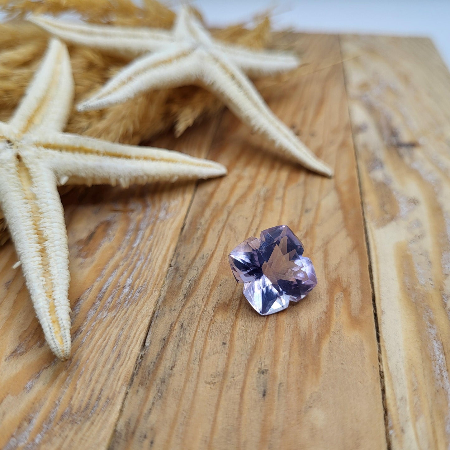 13mm Lavender Quartz, 8.52 Carat, Cushion Clover cut, sometimes called "Lavender Amethyst" 12.8mm