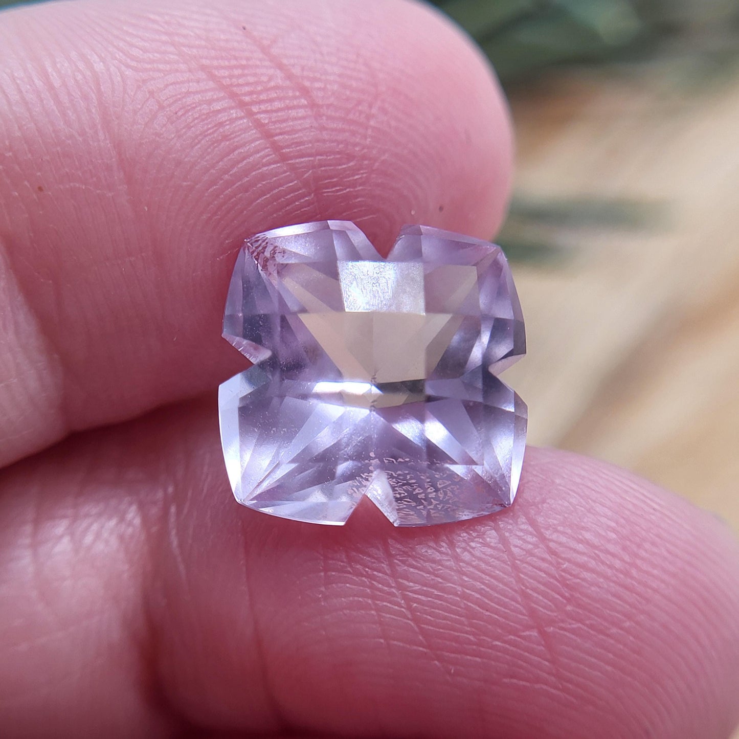 11.5mm Lavender Amethyst, 5.88 Carat, Cushion Clover cut, Fancy cut Gemstone