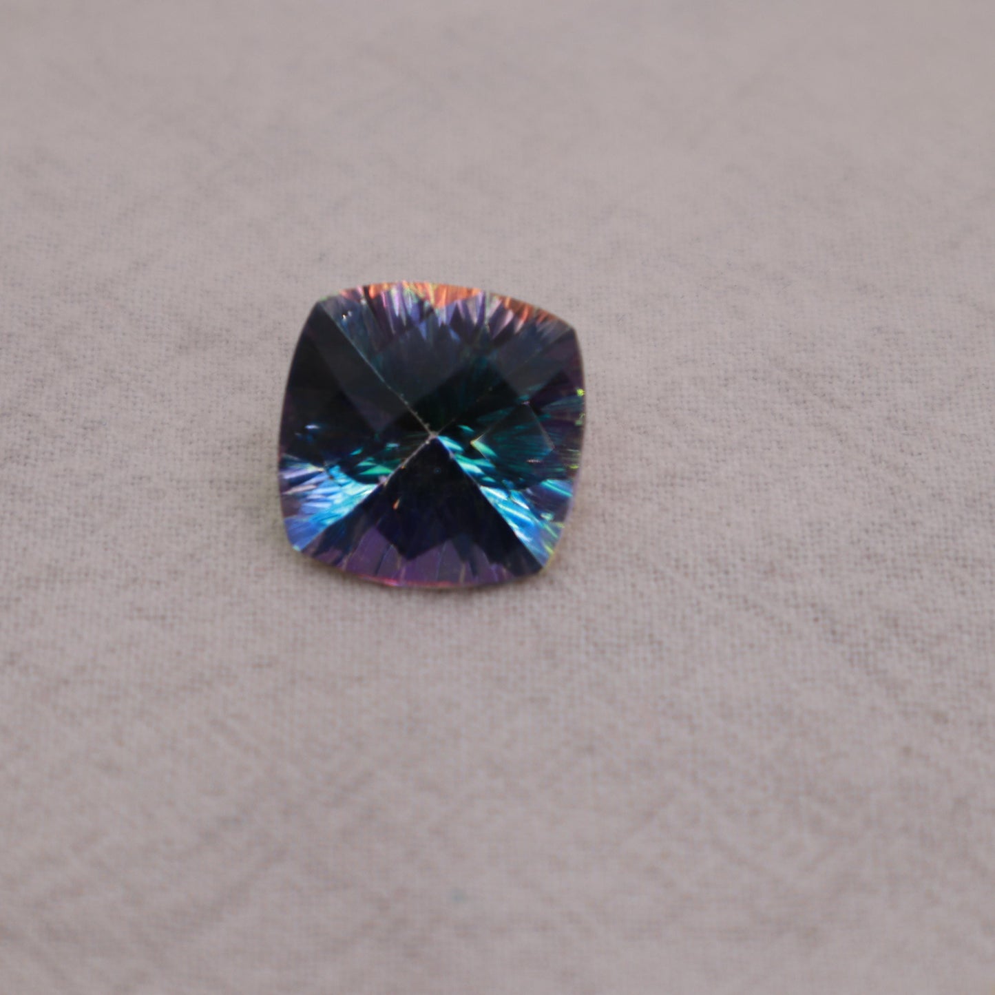 Mystic Topaz 14.22 carat 14mm Checkerboard Cushion Cut, Faceted Loose Multi Color Stone