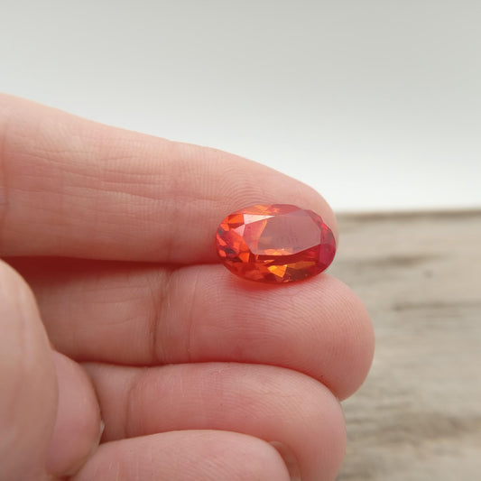 14x10mm Orange Lab Sapphire Oval Cut 7.97 Carat Gem Loose Gemstone, Faceted Recycled Lab Created Synthetic