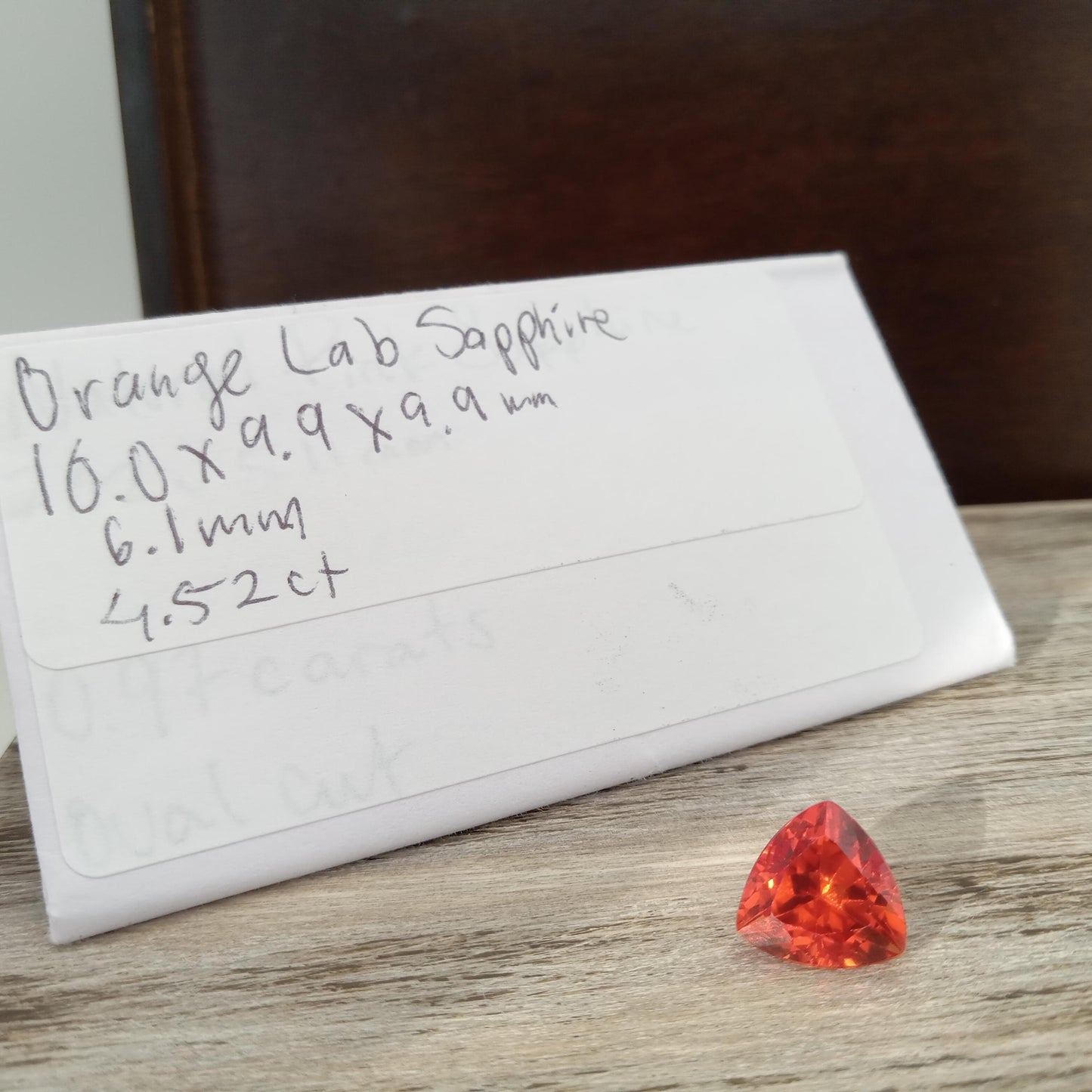 4.52 Ct Orange Synthetic Sapphire 10x10x10mm Trillion Cut, Faceted Loose Gemstone