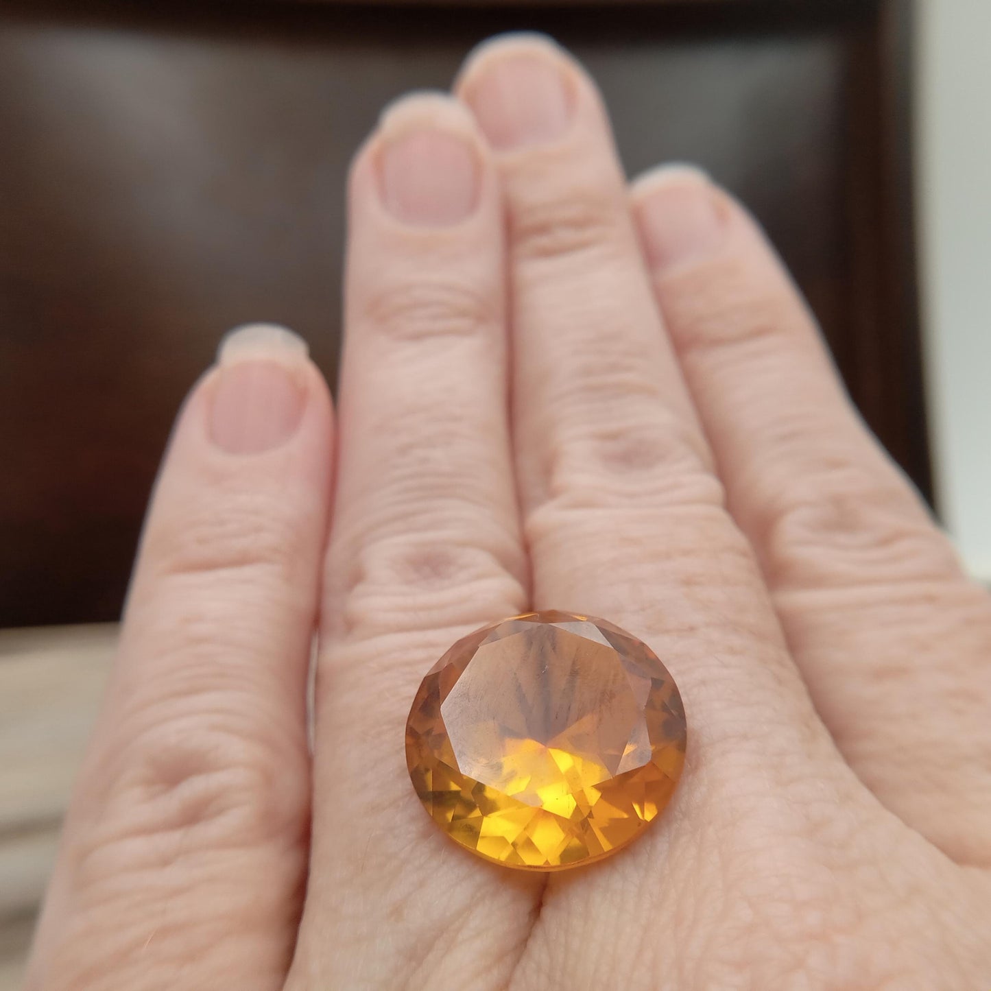 16mm Round Orange Yellow Synthetic Sapphire, 15.91 carat, Faceted Loose Gemstone