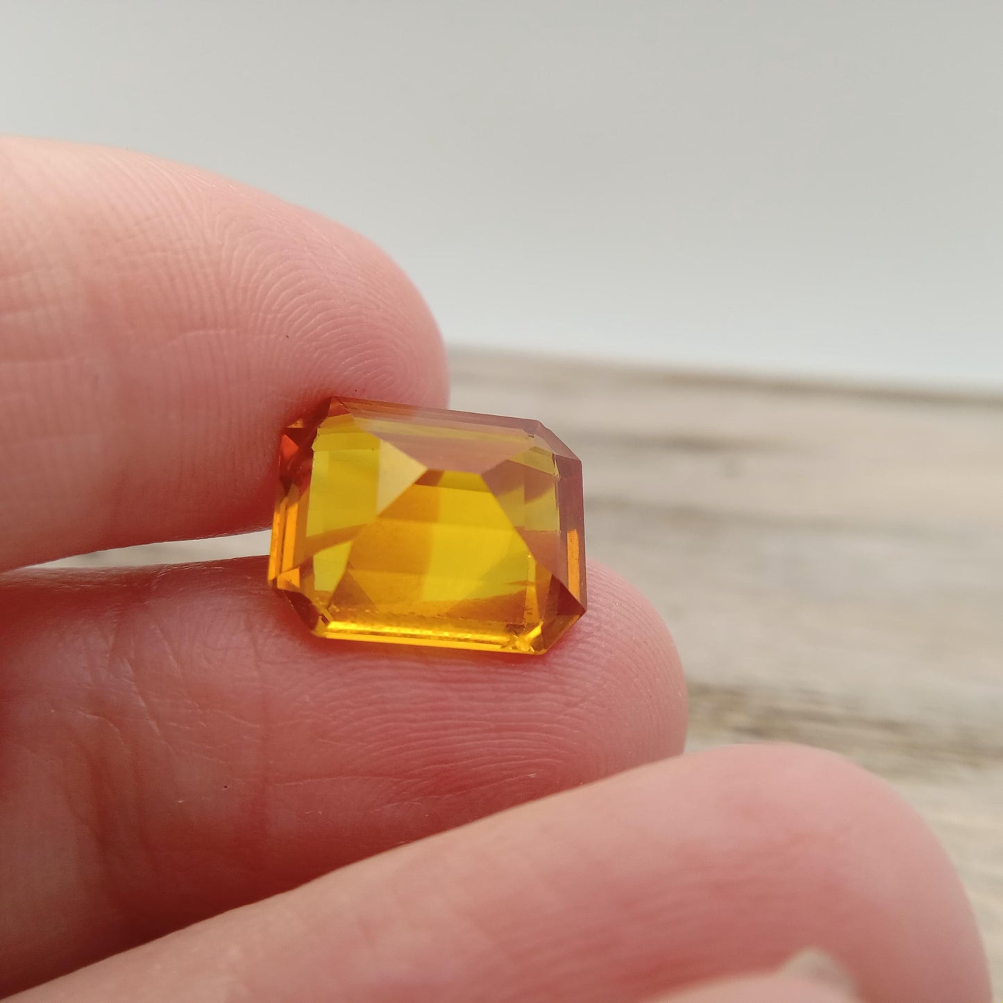 Orangey Yellow Lab Sapphire 8.96 Carat Rectangle Cut, Faceted Loose Synthetic Corundum 13.2x10.9mm