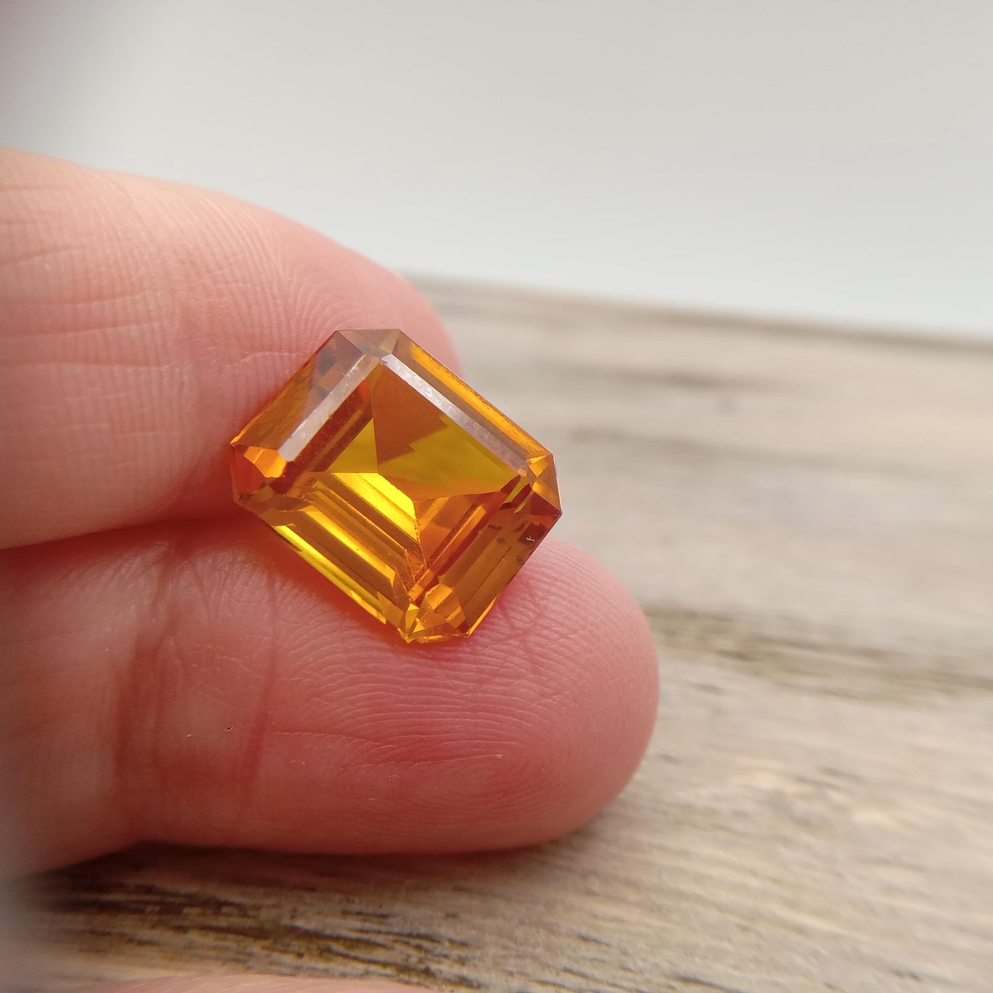 Orangey Yellow Lab Sapphire 8.96 Carat Rectangle Cut, Faceted Loose Synthetic Corundum 13.2x10.9mm