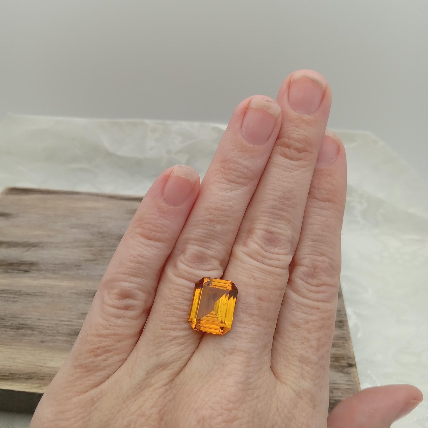 Orangey Yellow Lab Sapphire 8.96 Carat Rectangle Cut, Faceted Loose Synthetic Corundum 13.2x10.9mm