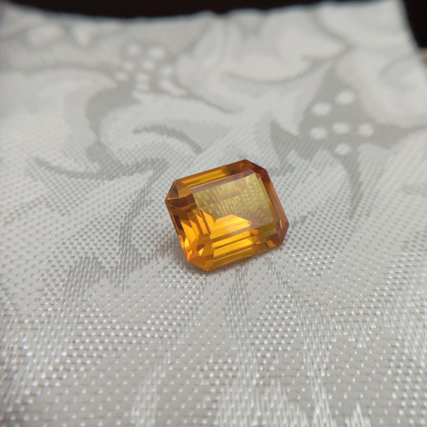 Orangey Yellow Lab Sapphire 8.96 Carat Rectangle Cut, Faceted Loose Synthetic Corundum 13.2x10.9mm