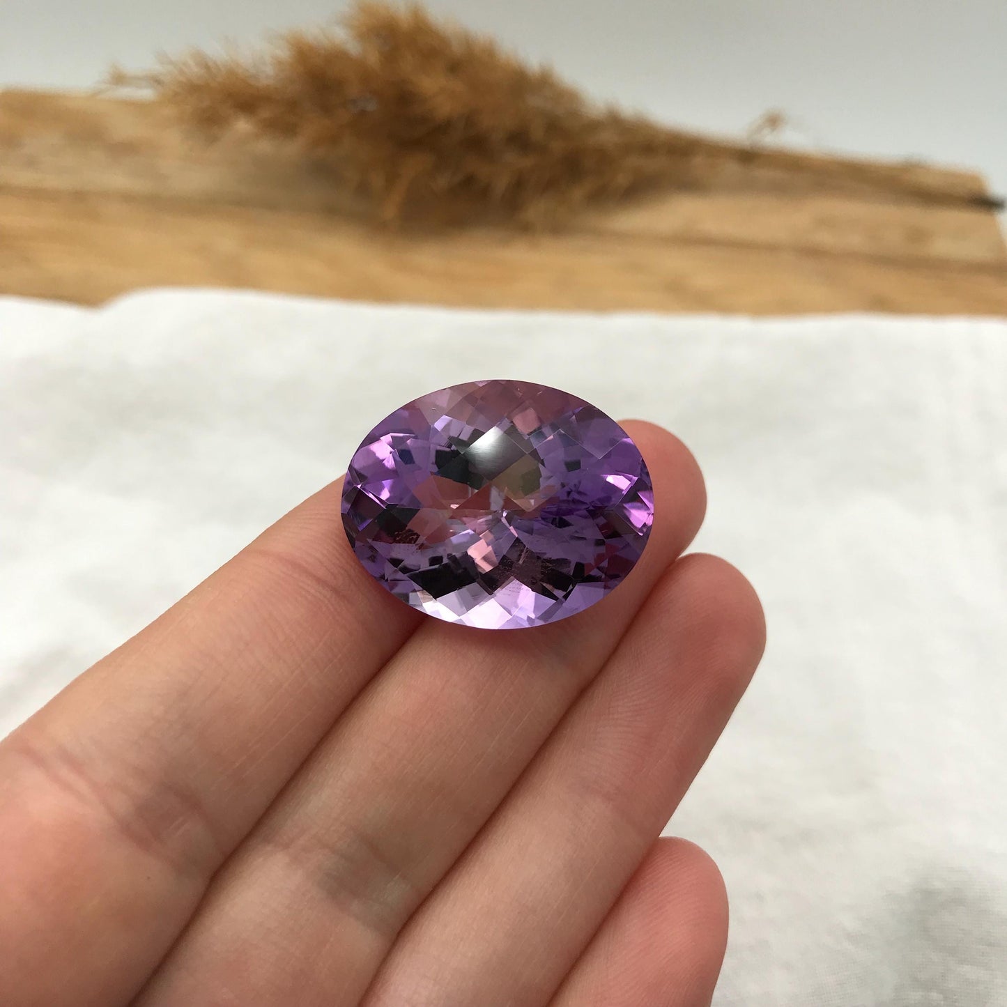 25x20mm Light Purple Amethyst, Checker Oval, 34 carat Loose Faceted Gemstone, February Birthstone