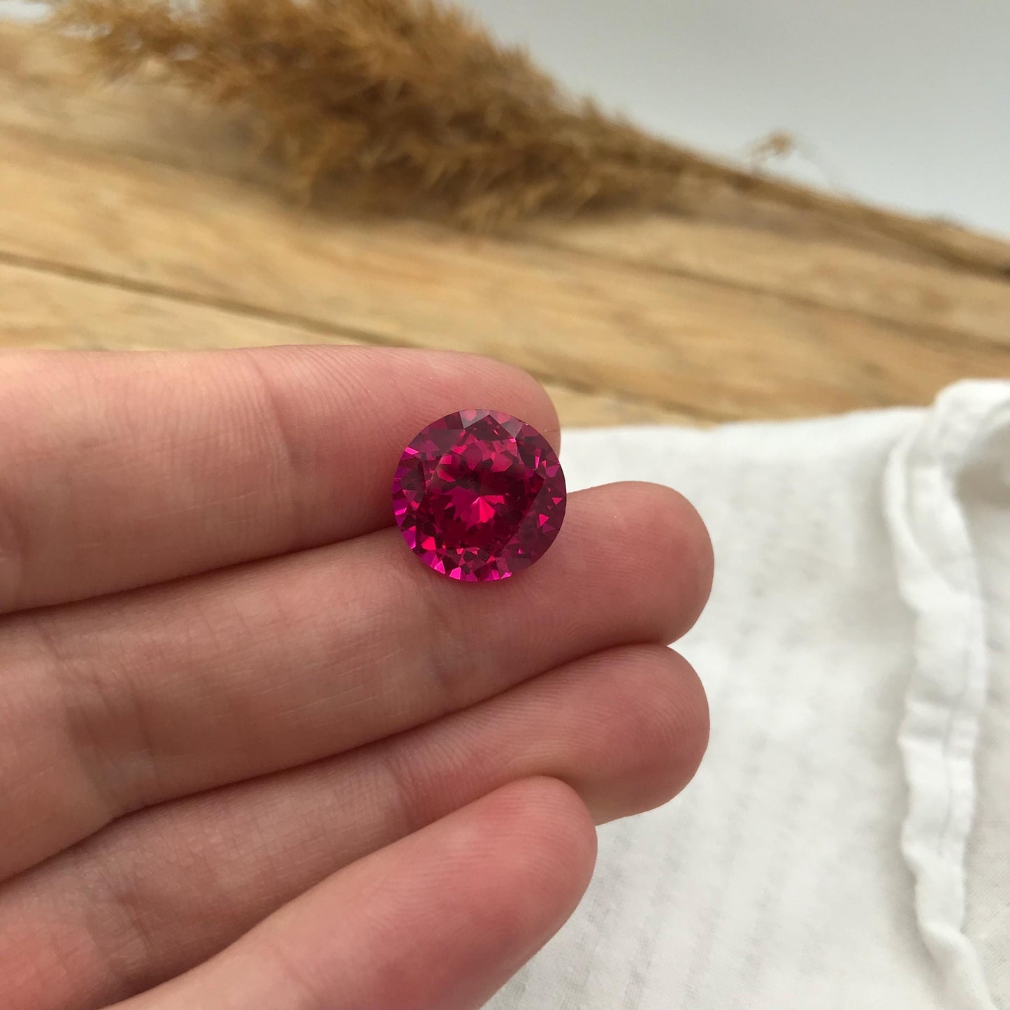 12.5mm Hot Pink Lab Sapphire 8.54 Carat, Round Cut, Loose Faceted Lab Created Gemstone