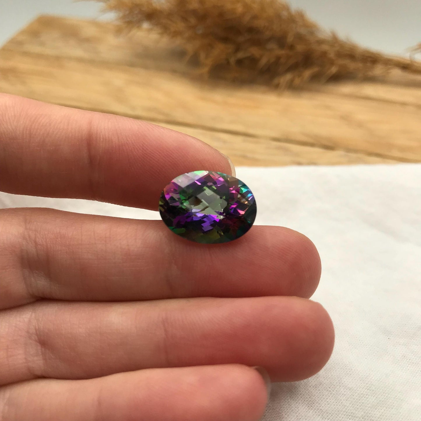 16x12mm Mystic Topaz, Loose Gems Unmounted Faceted Oval 12.59 carat Natural Coated Topaz, Recycled Gem,