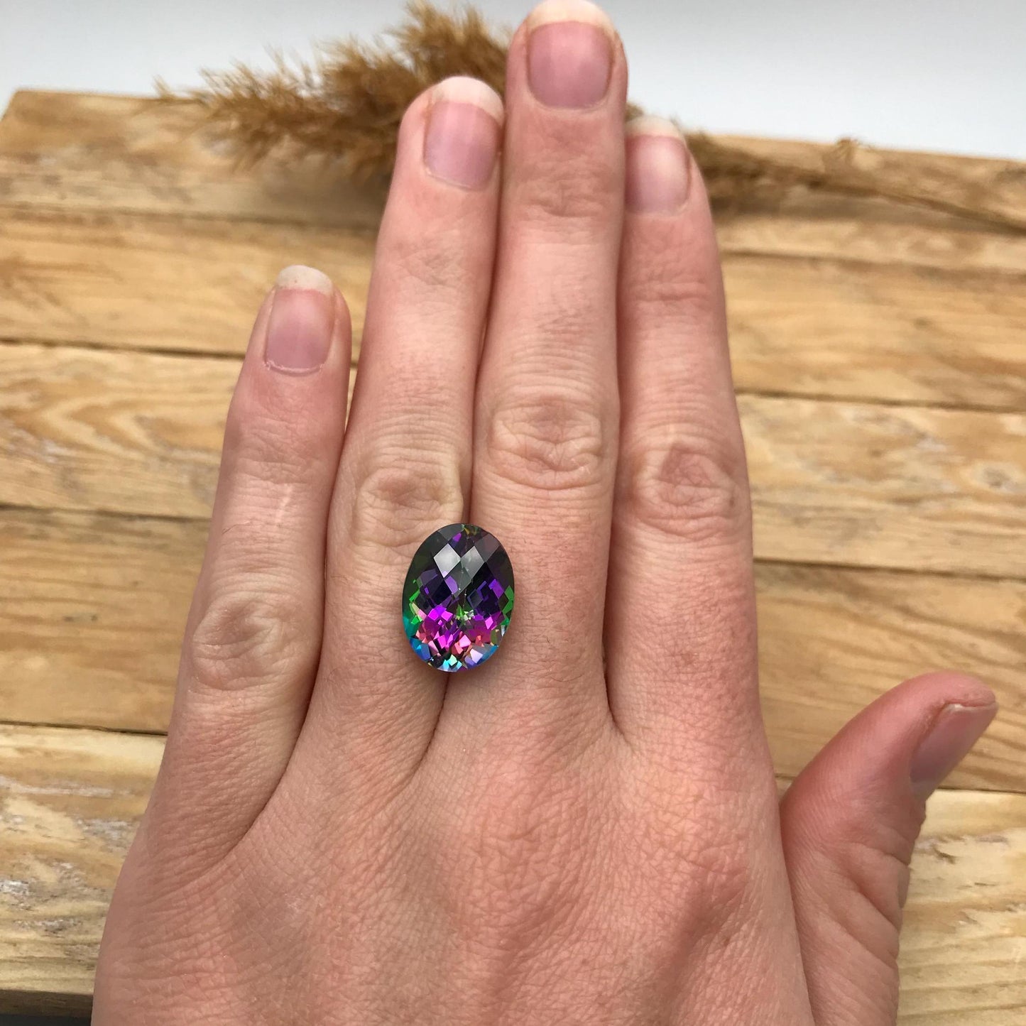 16x12mm Mystic Topaz, Loose Gems Unmounted Faceted Oval 12.59 carat Natural Coated Topaz, Recycled Gem,