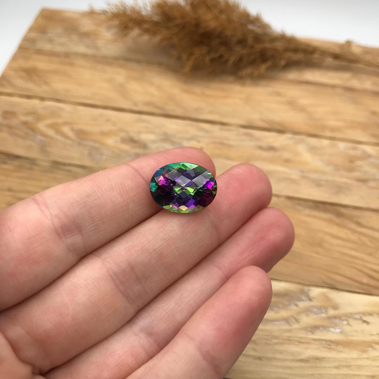 16x12mm Mystic Topaz, Loose Gems Unmounted Faceted Oval 12.59 carat Natural Coated Topaz, Recycled Gem,