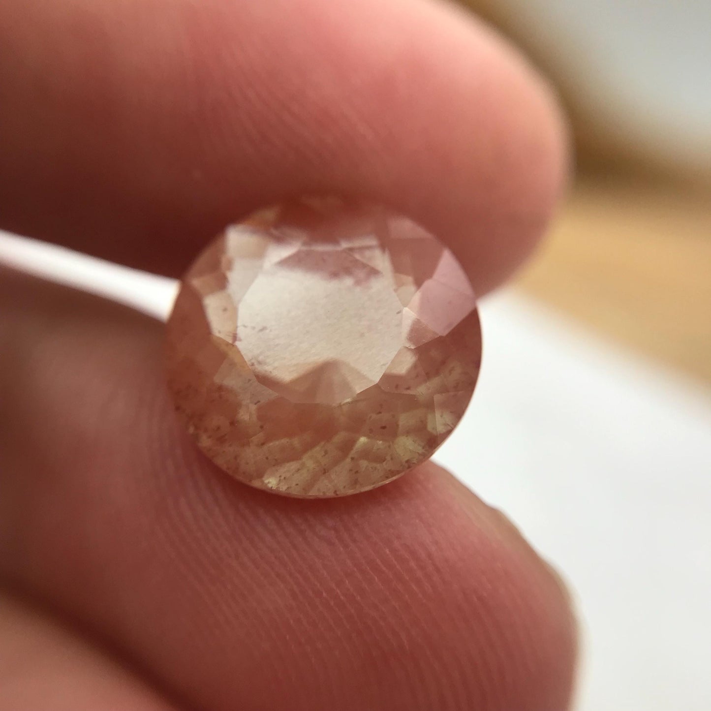 12mm Light Greenish Orange Andesine 4.90 Carat, Round Cut, Faceted Loose Color Treated Labradorite