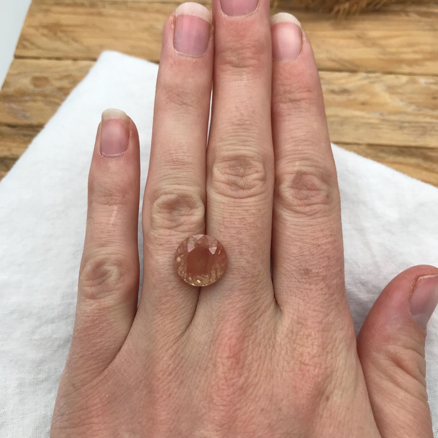 12mm Light Greenish Orange Andesine 4.90 Carat, Round Cut, Faceted Loose Color Treated Labradorite