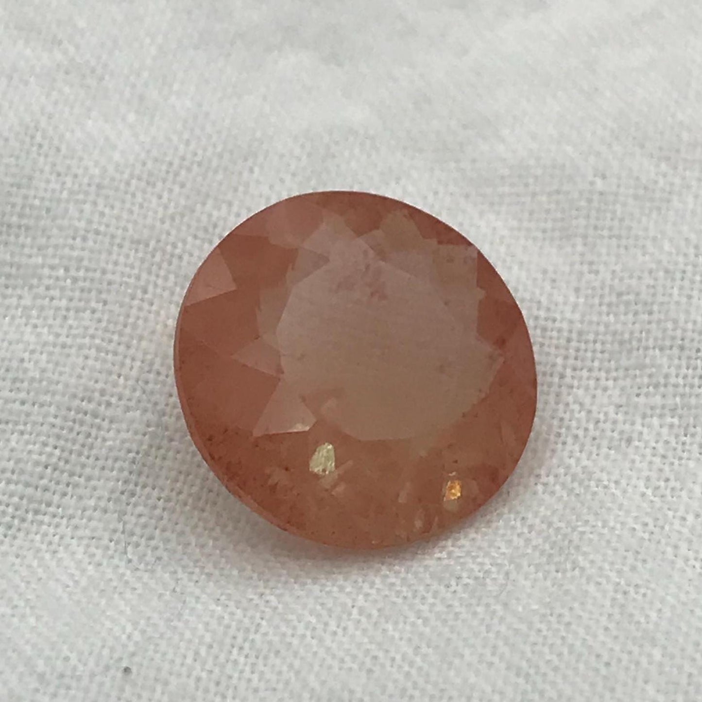 12mm Light Greenish Orange Andesine 4.90 Carat, Round Cut, Faceted Loose Color Treated Labradorite