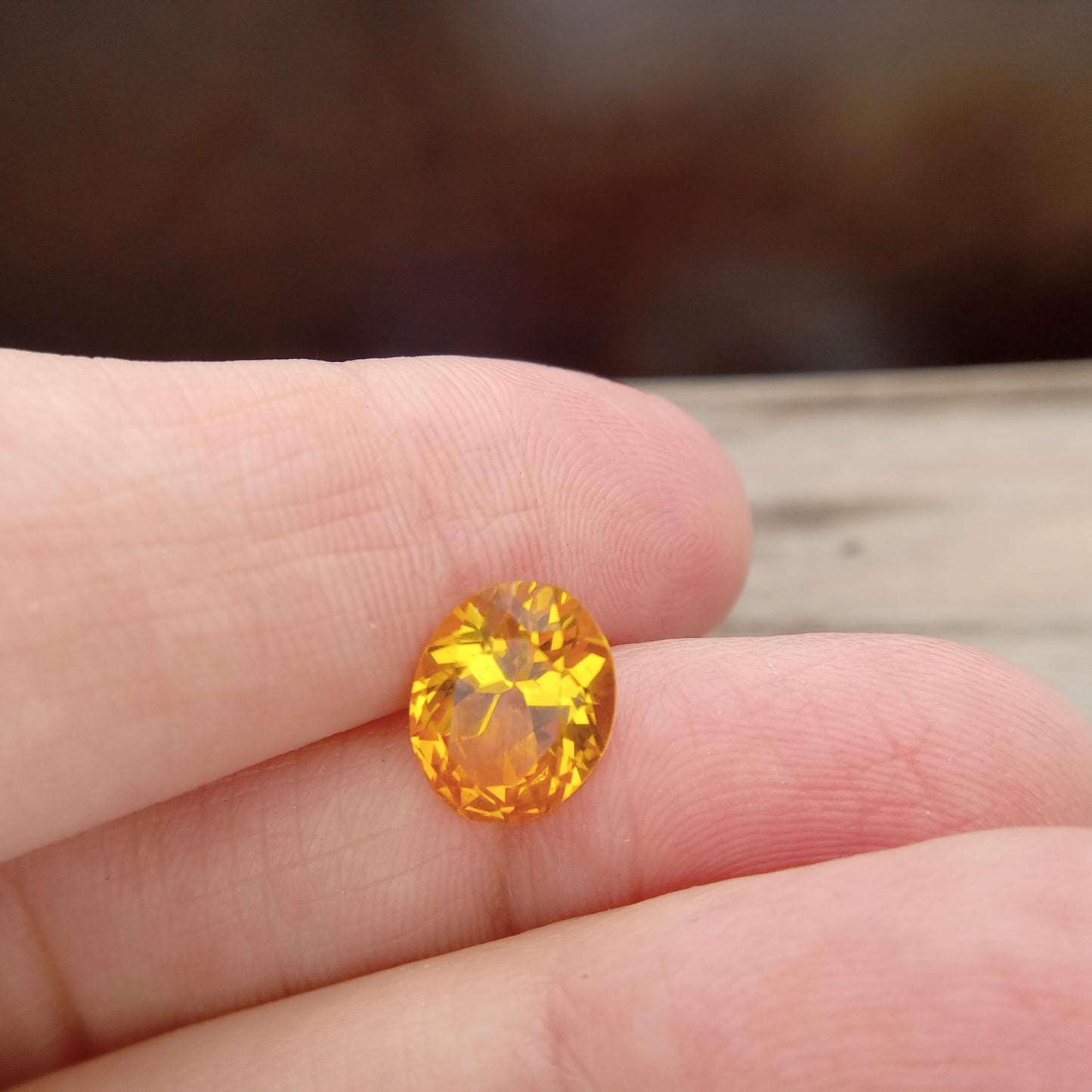 10.1x8.1mm Orangey Yellow Lab Sapphire 3.22 Carat Oval Cut, Faceted Loose Synthetic Corundum