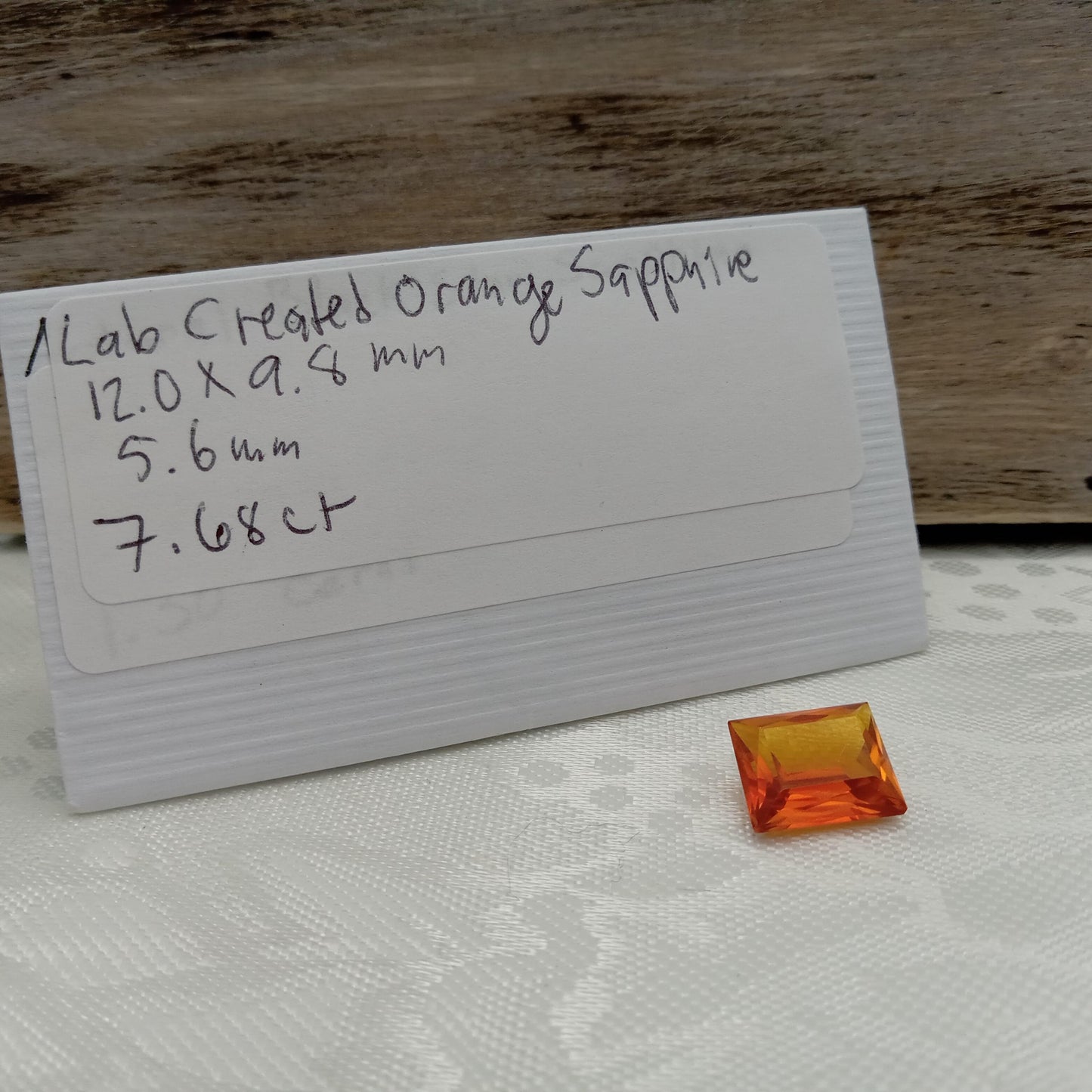 12x9.8mm Orange Lab Sapphire 7.68 Carat Rectangle Cut