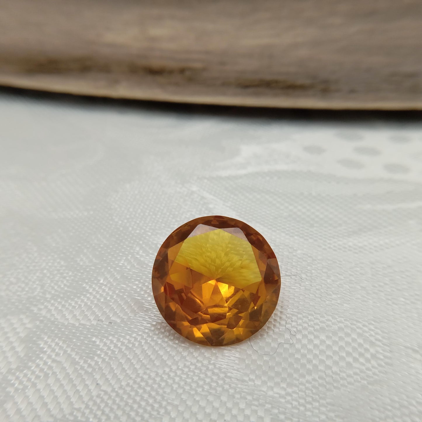 16mm Round Orange Yellow Synthetic Sapphire, 15.91 carat, Faceted Loose Gemstone