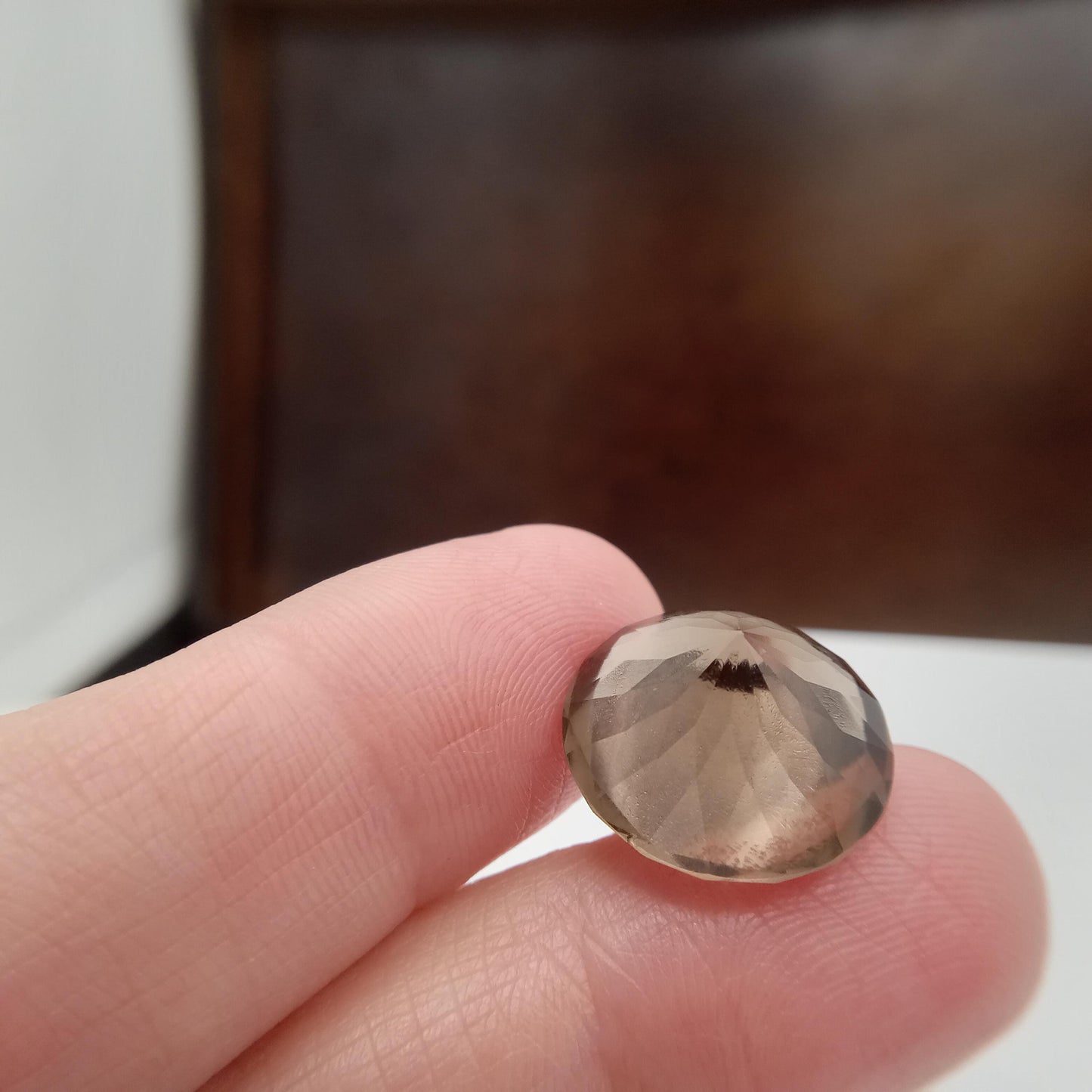 15.7 mm Smoky Quartz 11.92 carat, Round, Brown Faceted Loose Gemstone, Recycled Gemstone