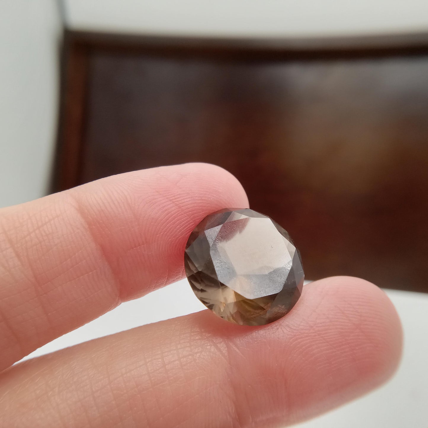 15.7 mm Smoky Quartz 11.92 carat, Round, Brown Faceted Loose Gemstone, Recycled Gemstone