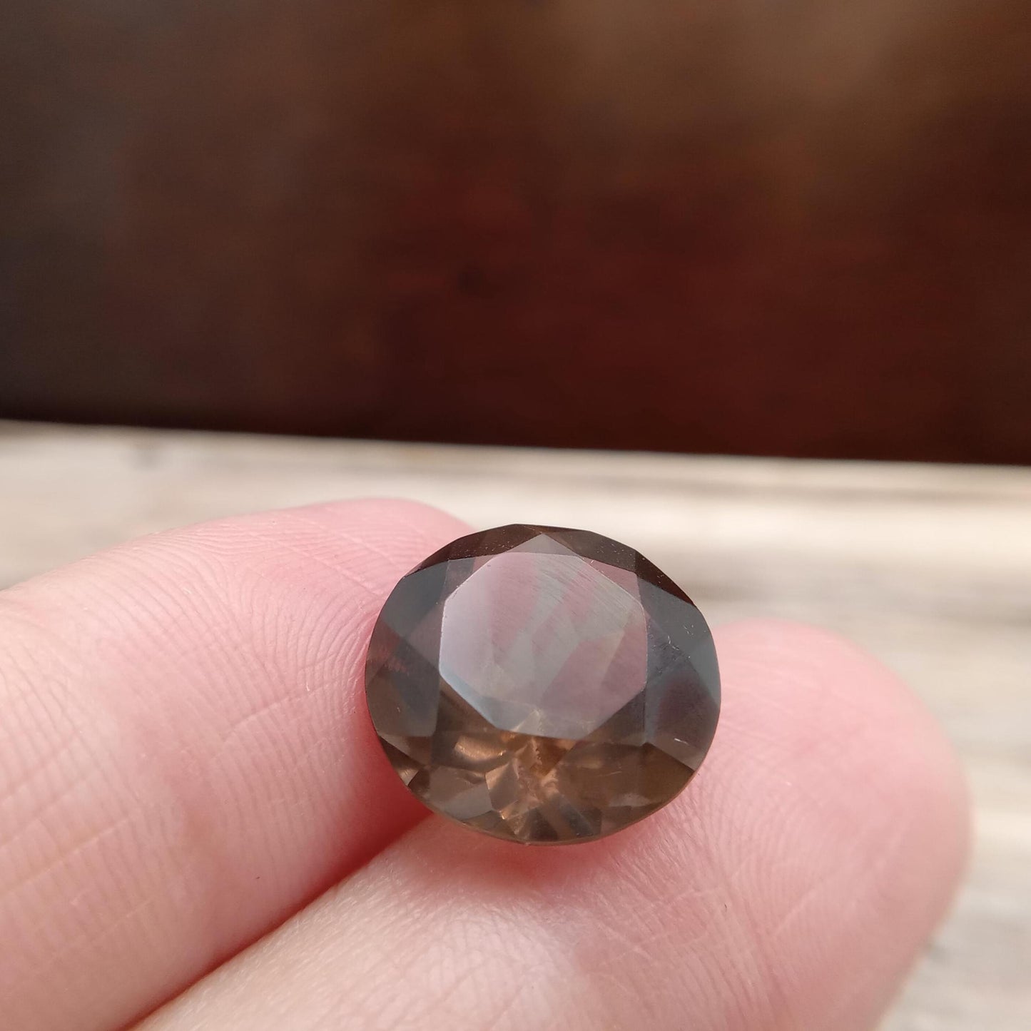 13mm Smoky Quartz 7.17 carat, Round, Brown Faceted Loose Gemstone, Recycled Gemstone