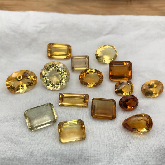 123 carat Lot of Worn Citrine, 15 Stones, Worn Faceted Discount Gemstone, Reclaimed/Recycled, Pre-formed Facet Rough, Re-cutting